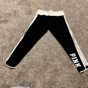 Victoria's Secret PINK Ultimate Cotton Blend Yoga Legging Pants Black White Logo